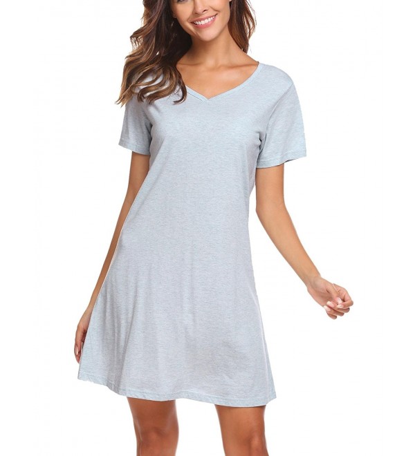 Cotton Nightshirt Womens Short Sleeve Sleepshirt V Neck Nightgown S-XXL ...