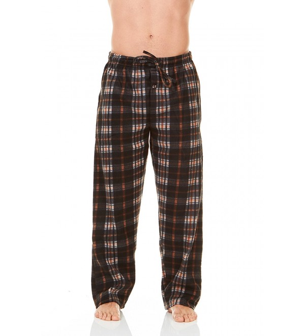 Mens Pajama Pants Polar Fleece Plaid Warm Lounge PJ Sleep Pant - Brown ...