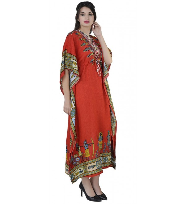 Womens Kaftan Beachwear Cover Up Long Maxi Dress Caftan Nightgown - Red ...