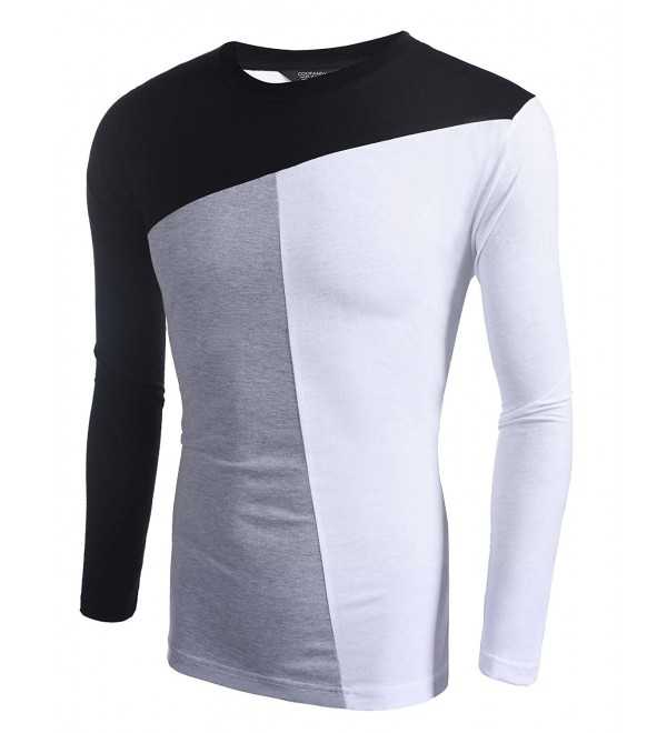 Men's Patchwork Crewneck Casual Slim Fit Long Sleeve Pullover T-Shirt ...