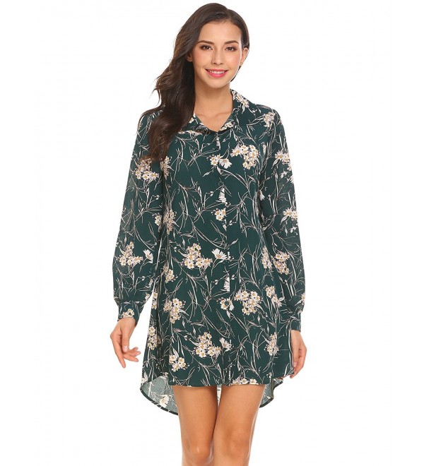 Women's Long Sleeve Chiffon Floral Print Button Down Shirt Dress ...