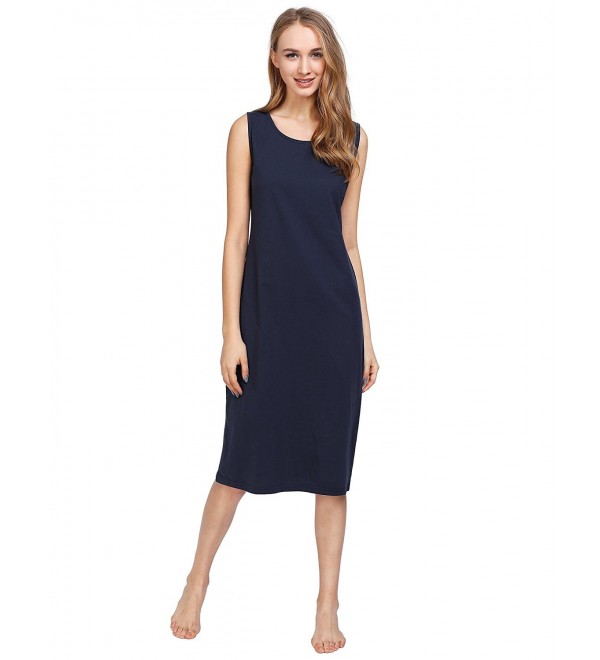 Women's Cotton Sleeveless Nightgown Long Nightshirt - Navy - CW188YAHCDQ