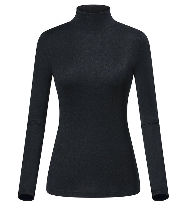 Women Mock Neck Shirt Long Sleeve Knitted Tops - Black - CE189SACYTE