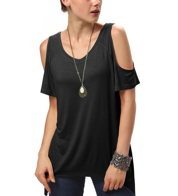 Women's Vogue Shoulder Off Wide Hem Design Top Shirt - Black - C011W5HC2IL