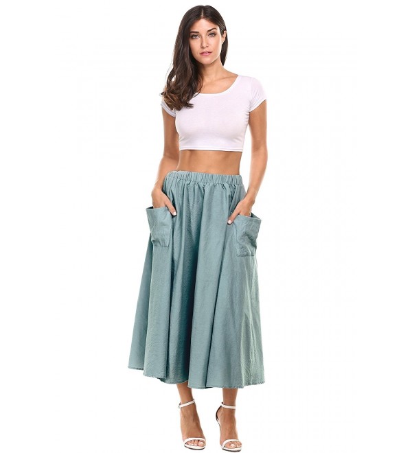 Women's Cotton Linen A-Line Flare Pleated Maxi Skirt With Pockets ...