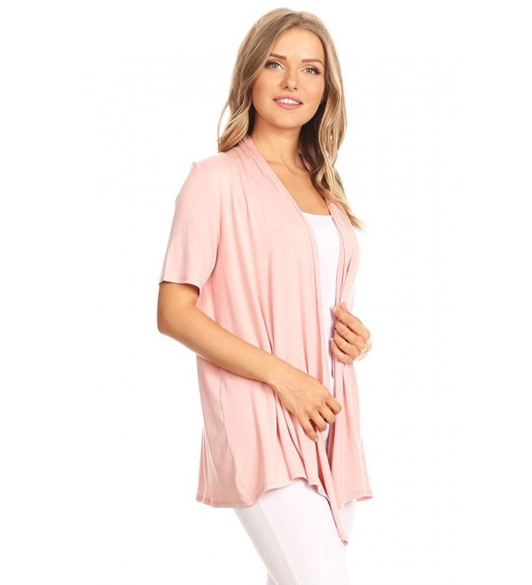 Women's Solid Short Sleeves Open Front Cardigan. Made In USA ...