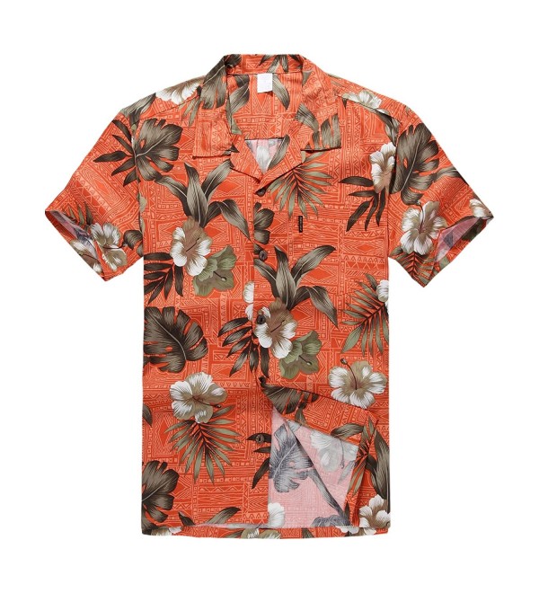 Men's Hawaiian Shirt Aloha Shirt - Orange Hibiscus - CX11L3YP26V