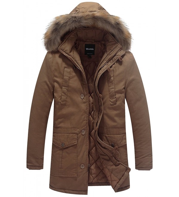 Men's Winter Thicken Cotton Jacket With Fur Hood - Khaki - CW11PA2BBOX