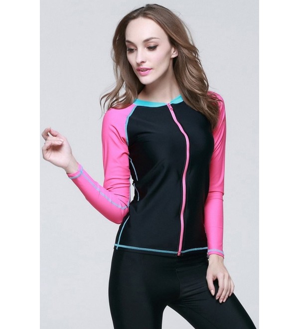 Women's UPF 50+ Long Sleeve Zip-Front Rashguard - Black - CP11YTLJ5E5