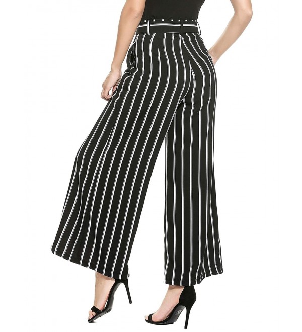 Women Casual Striped Print Loose Fit Wide Leg Pants High Waist Capri ...
