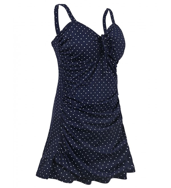 Women's One Piece Polka Dot Body Shaping Ruffled Hem Swimdress - Blue ...