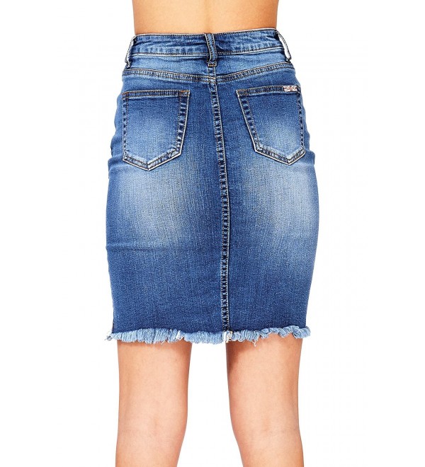 Juniors Distressed High Waist Denim Pencil Skirt - Shredded Denim ...