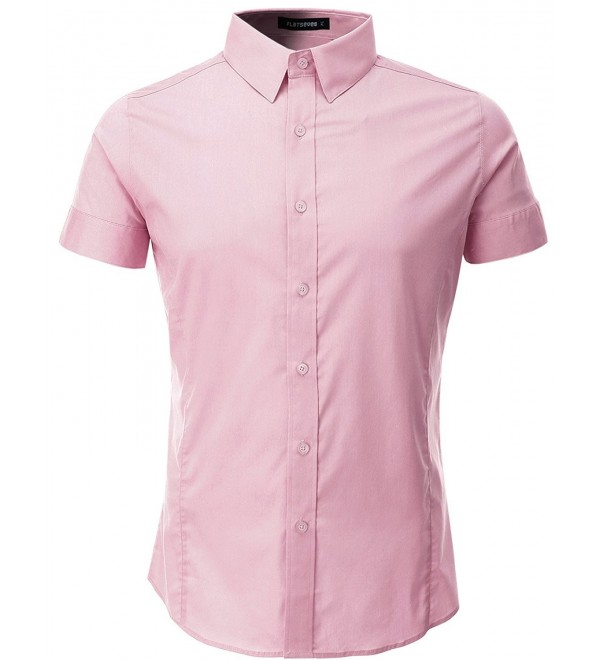Mens Slim Fit Basic Dress Shirts Short Sleeve - Pink - C012CULCQ19