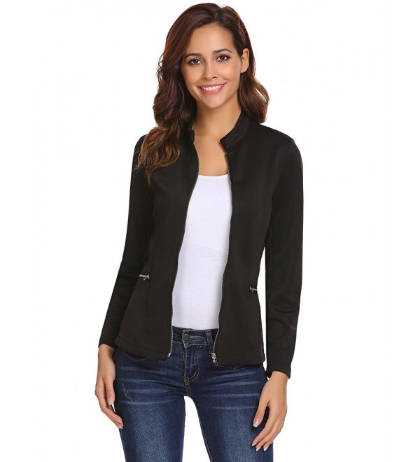 Women Work Office Zipper Blazer Open Front Jacket Long Sleeve Cardigan ...