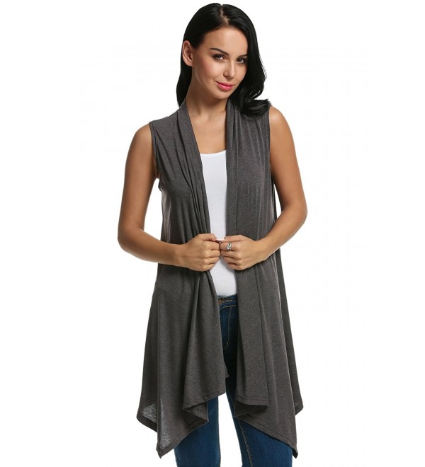 Women's Asymetric Hem Sleeveless Open Front Drape Cardigan Sweater Vest ...