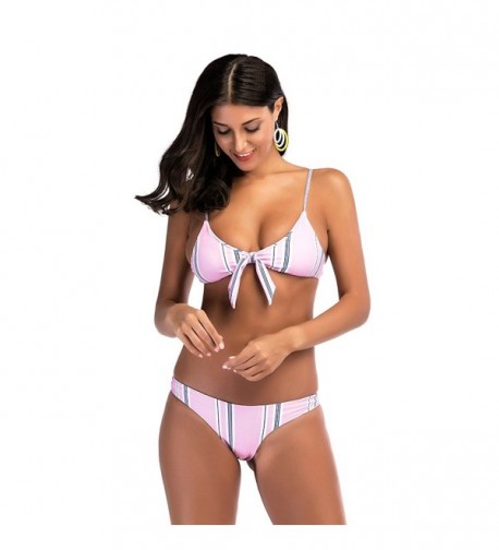 Sexy Women Push Up Padded Bra Bandage Bikini Set Hit Color Striped Bathing Suit Pink Cx18c5toty9 