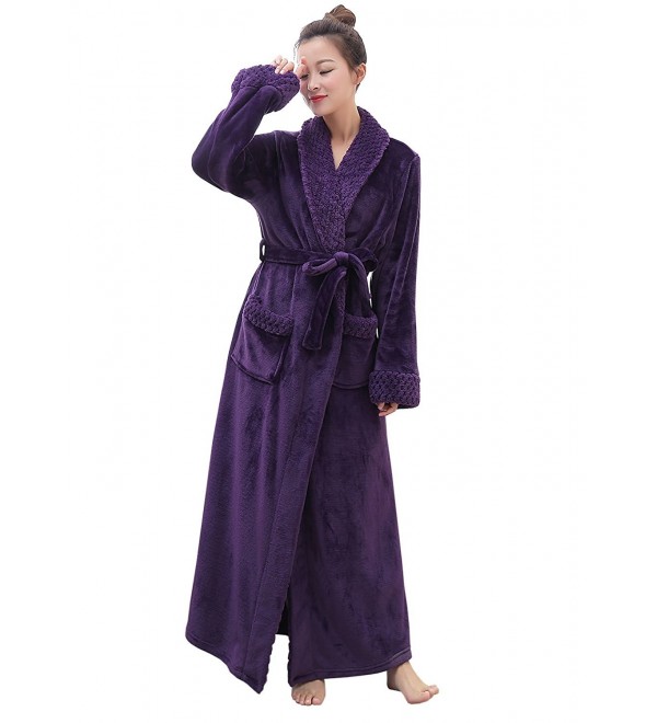 Women's Long Flannel Bathrobe Ultra Soft Plush Microfiber Fleece Robes ...