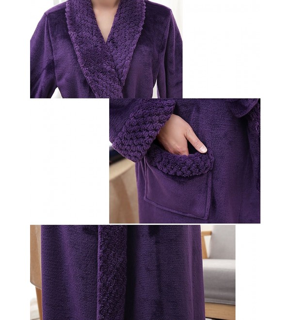 Womens Long Flannel Bathrobe Ultra Soft Plush Microfiber Fleece Robes Purple C91886g5c79