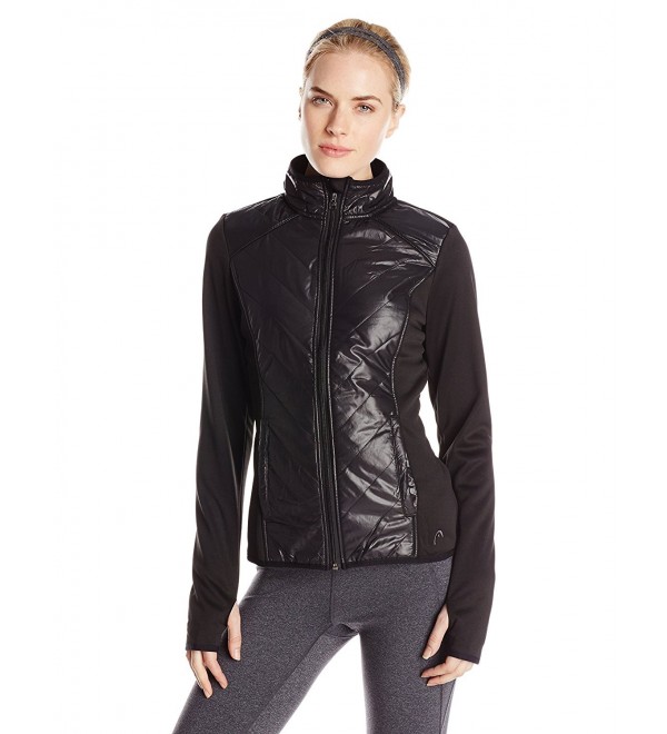 Women's Knit Woven Quilted Mix Jacket - Black - C911ZTC1D57