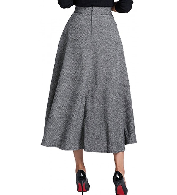 Woman's Vintage High Waist Front Button Long Skirt With Pockets - Grey ...