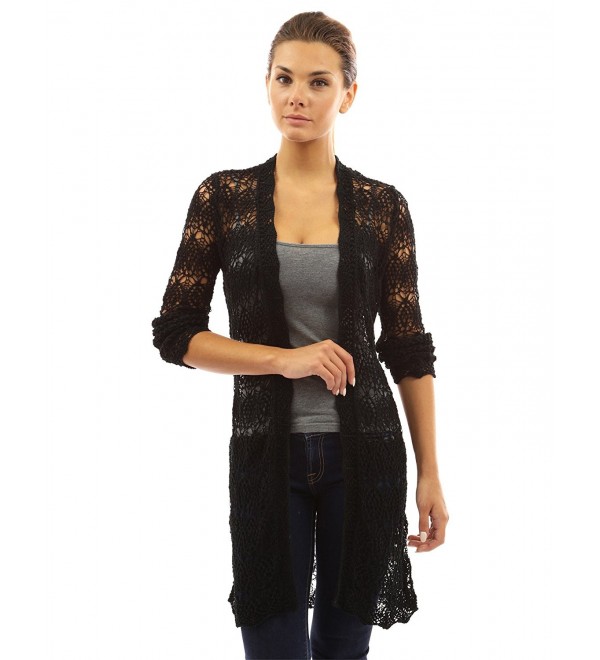 Women's Open Stitch Crochet Lace Cardigan - Black - C611ZD497TZ