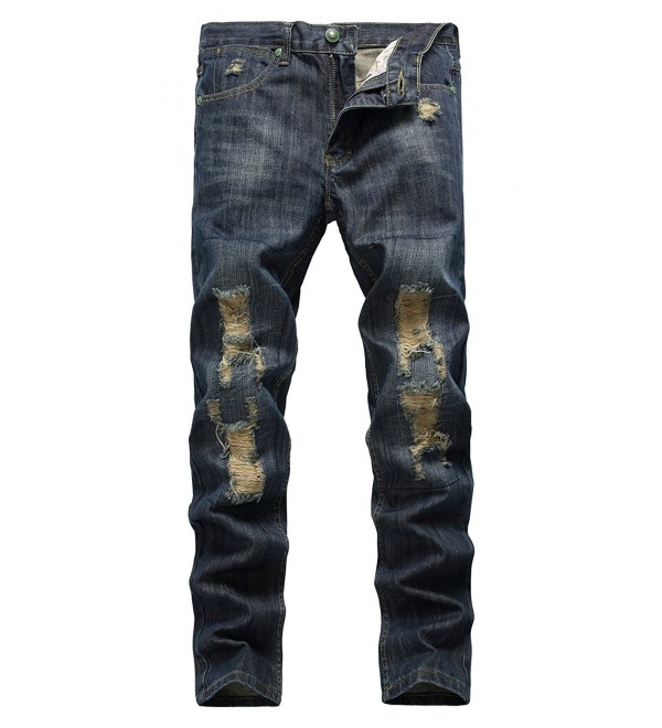 Men's Ripped Destroyed Straight Fit Jeans - 01 Dark Blue - CQ17Y0ZWM94