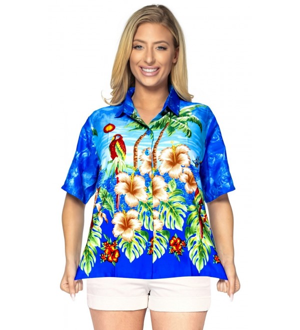 Women Hawaiian Shirt Blouses Beach Top Tank Casual Aloha Holiday Boho Button Up Blue CS MZKMNNI