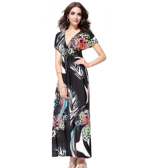 Women's Boho Long Maxi Dress Plus Size Bat Sleeve Butterfly Sundress ...