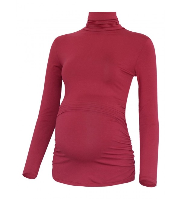Women's Long Sleeve Turtleneck Side Ruched Maternity Tunic Top T-Shirt ...