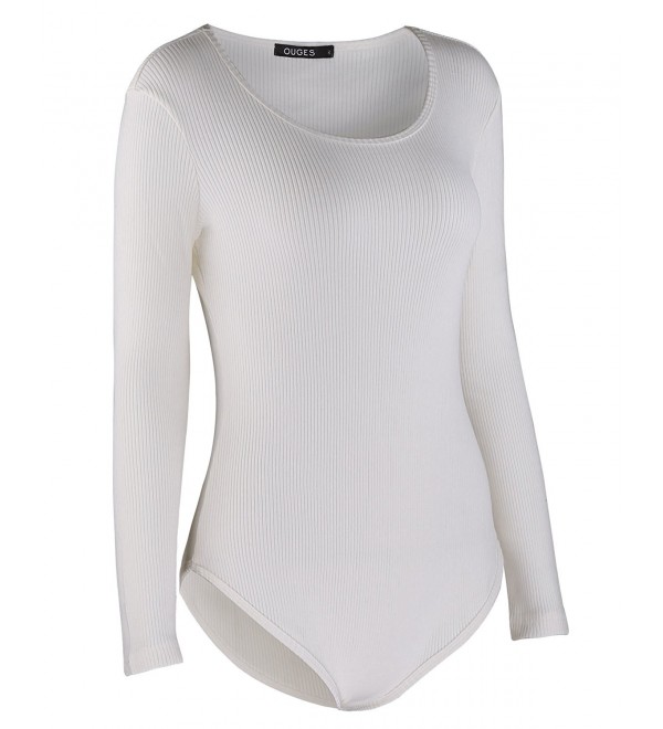 Women's Basic Long Sleeve Ribbed Knit Bodysuit Clearence - Beige ...