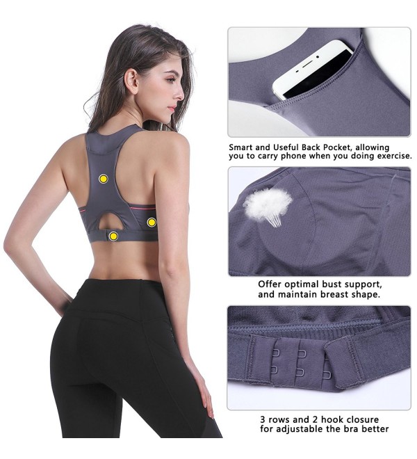 Womens Racerback Sports Bras With Removable Pads High Impact Support Yoga Bra Gray 