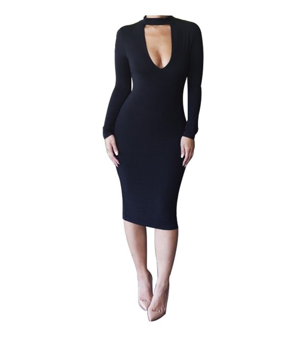 Women's Sexy Keyhole Bodycon Long Sleeve Warm Party Night Out Pencil ...