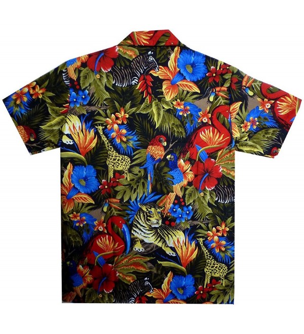 Funky Hawaiian Shirt Men Short Sleeve Front-Pocket Jungle Animals ...