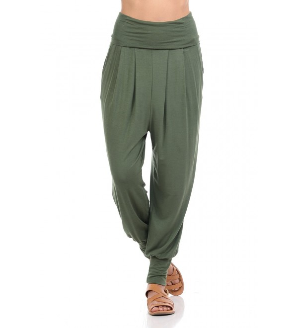 Women's Banded Waist Harem Jogger Pants With Pockets - Olive - CH1867NWG52