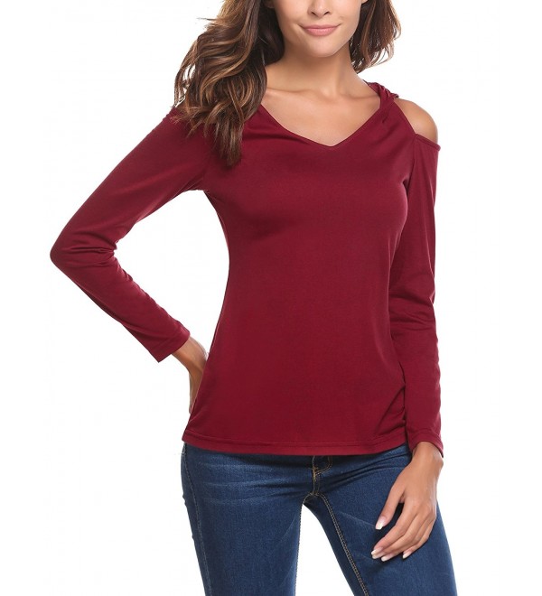 Women Casual V Neck Long Sleeve Twist Cold Shoulder Tunic Top T-Shirt ...