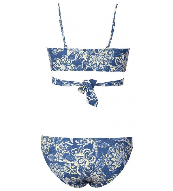 Fashion Womens Floral Printing Crisscross Halter Padding Bikini Set