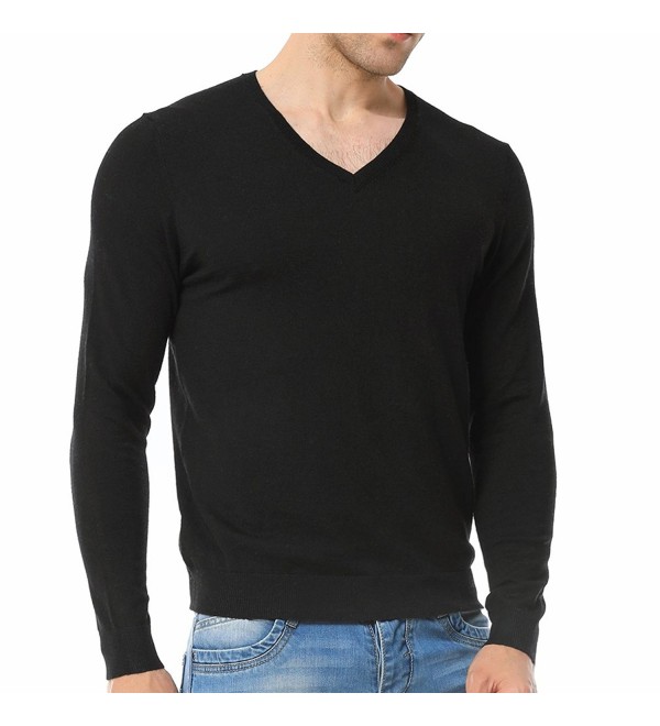 Men's Wool Blend Solid V-Neck Sweater Pullover - Black 4548 - CW12N21P87L