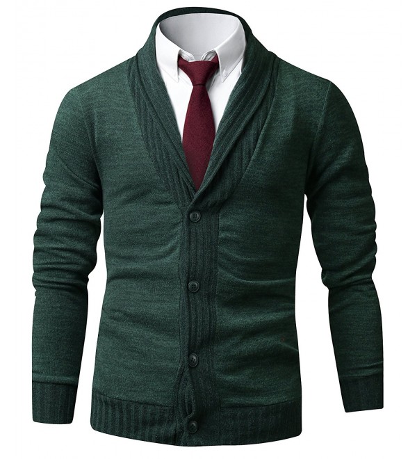 Mens Slim Fit Basic Button Up Shawl Collar Knit Cardigan Sweater - A ...