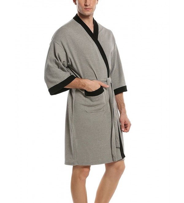 Men's Waffle Kimono Robes Spa Bathrobe Terry Cloth Robe M-XL - Grey ...