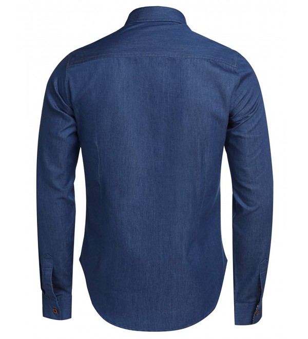 Men's Denim Dress Shirt- Long Sleeve Casual Fitted Button Down Shirt ...