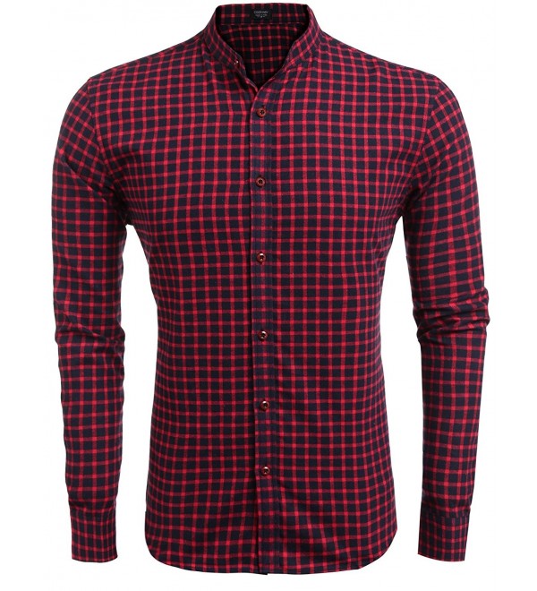 Men's Button Down Shirts Casual Slim Fit Plaid Long Sleeve Shirt - Red ...