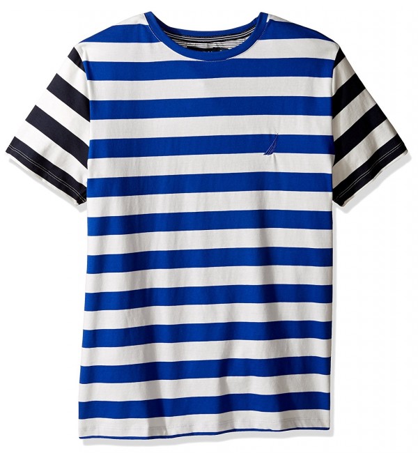 Men's Short Sleeve Stripe Crewneck Shirt - Bright Cobalt - C012O3UBCKC