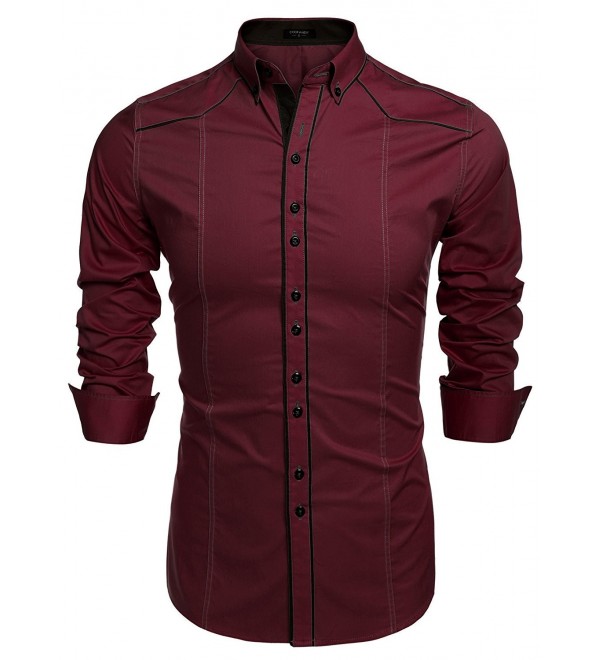 Men's Button Down Dress Shirt Slim Fit Casual Shirts - Wine Red ...