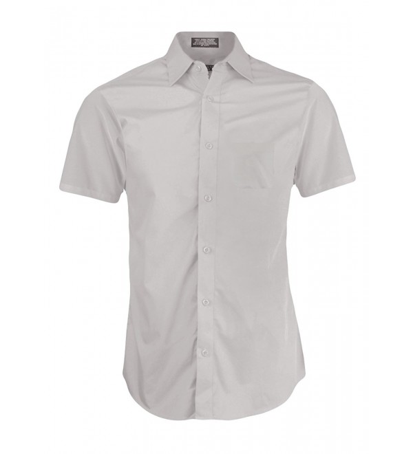 Men's Regular Fit Short Sleeve Solid Button Down Collar Dress Shirt ...