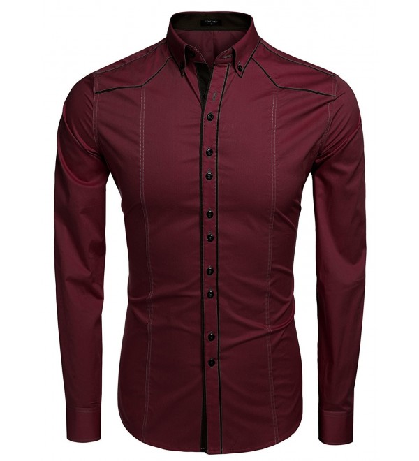 Men's Button Down Dress Shirt Slim Fit Casual Shirts - Wine Red ...