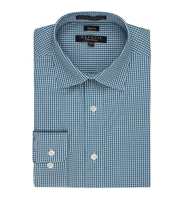 Men's Slim Fit Gingham Check Dress Shirt - Many Colors Available - Teal ...