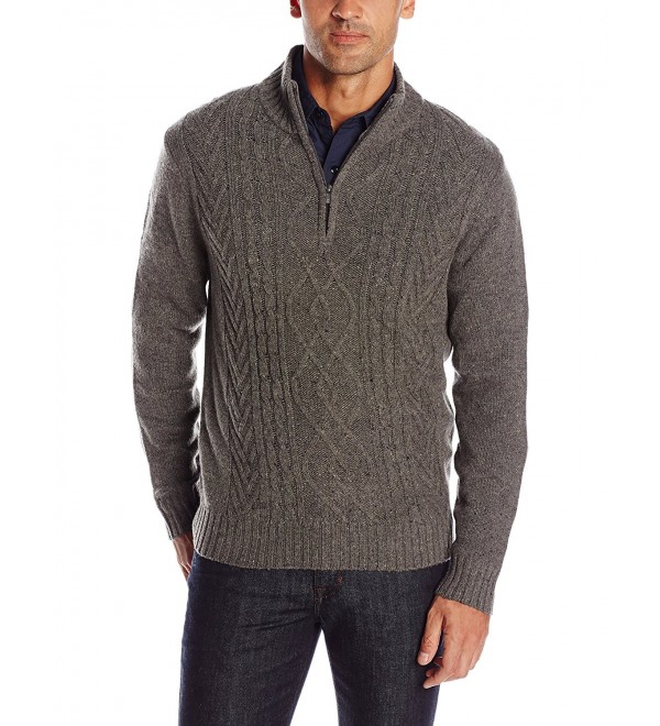 Men's Long Sleeve 1/4 Zip Mock Neck Cable Knit Sweater - Heather Grey ...