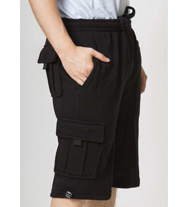 Men's Multi Pocket Soft Fleece Casual Cargo Shorts - Colors - Black ...