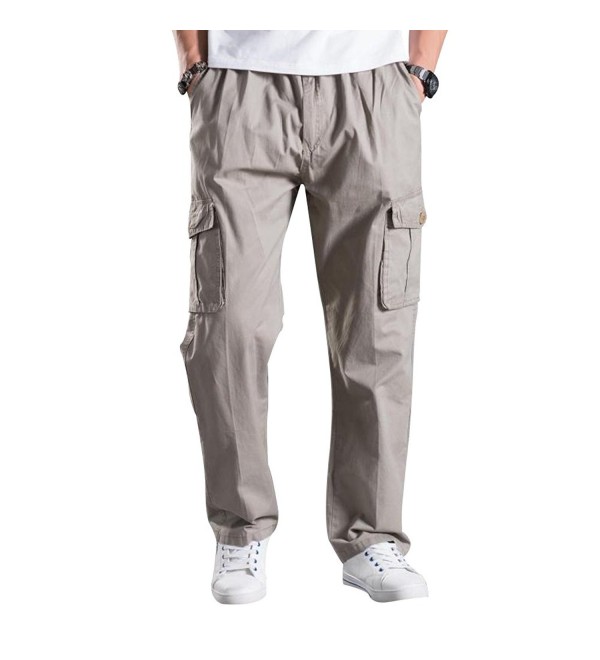 Men's Full Elastic Waist Cargo Pants - Light Grey - CB185XA95E9