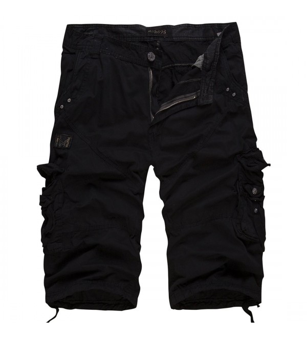 Men's Relaxed Fit Solid Long Cargo Shorts Capri Pants (no belt)(Black ...